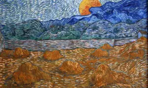Pole pszenicy z belami siana, rzeka, góry i słońce. To dzieło Vincenta van Gogha, którego imię kojarzy się z tymi barwami.