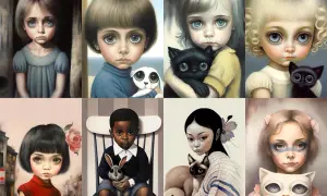 Obrazy w stylu Margaret Keane, z wielkimi oczami dzieci i zwierząt. Może to "Najdroższy Obraz" tej artystki?