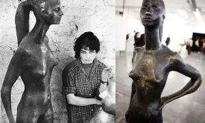 Alina Szapocznikow rzeźby: artystka z figurą kobiecą, obok jej ekspresyjne rzeźby.