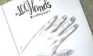 Rysunek dłoni ołówkiem, część projektu "The 100 Hands Project".