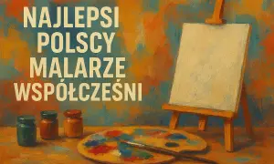 Najlepsi polscy malarze współcześni: sztaluga, paleta z farbami i pędzel.