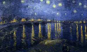 Nocny widok na rzekę z odbiciami świateł, dzieło jednego z najsłynniejszych malarzy francuskich, Vincenta van Gogha.