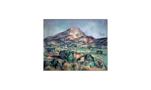 Krajobraz z Mont Sainte-Victoire, jedno z wielu dzieł Paula Cézanne'a, ukazuje górzysty teren z domami i drzewami.
