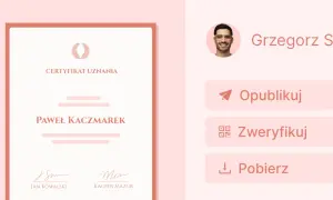 Certyfikat autentyczności obrazu dla Pawła Kaczmarka, wydany przez Grzegorza S. z opcją publikacji i weryfikacji.