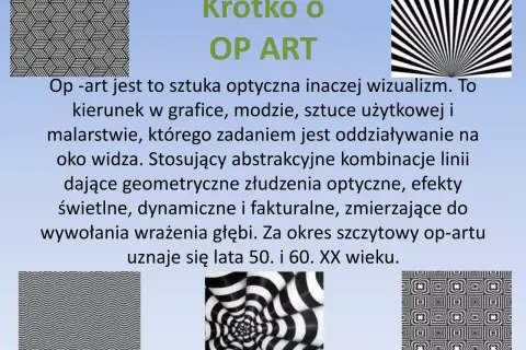 Abstrakcyjne wzory op art tworzą złudzenia optyczne, wprowadzając widza w świat iluzji i głębi.