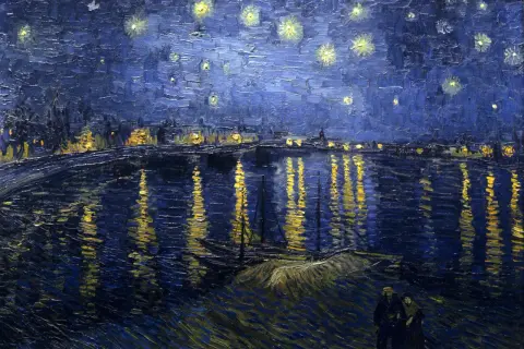 Nocny widok na rzekę z odbiciami świateł, dzieło jednego z najsłynniejszych malarzy francuskich, Vincenta van Gogha.