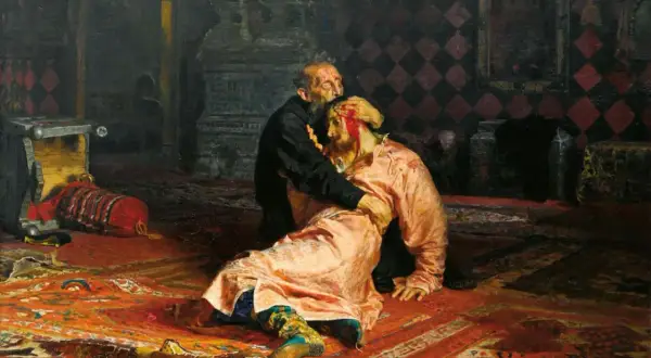 Wstrząsające dzieła Ilji Repina: ojciec obejmuje rannego syna, którego uderzył. Krwawa tragedia w carskiej Rosji.