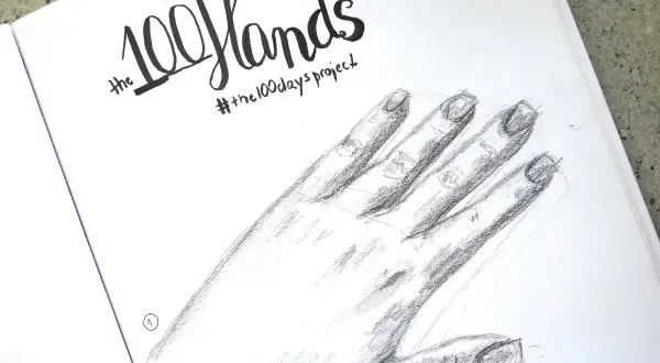 Rysunek dłoni ołówkiem, część projektu "The 100 Hands Project".