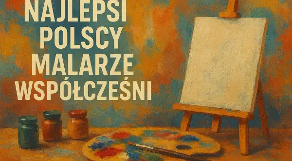 Najlepsi polscy malarze współcześni: sztaluga, paleta z farbami i pędzel.