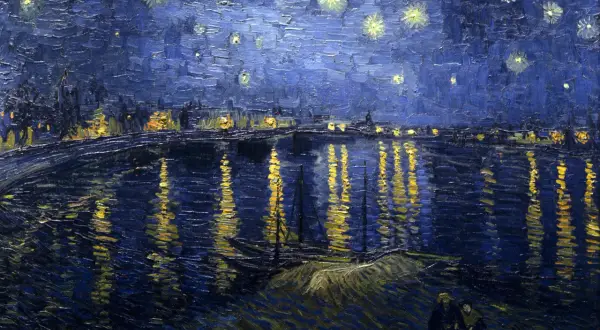 Nocny widok na rzekę z odbiciami świateł, dzieło jednego z najsłynniejszych malarzy francuskich, Vincenta van Gogha.