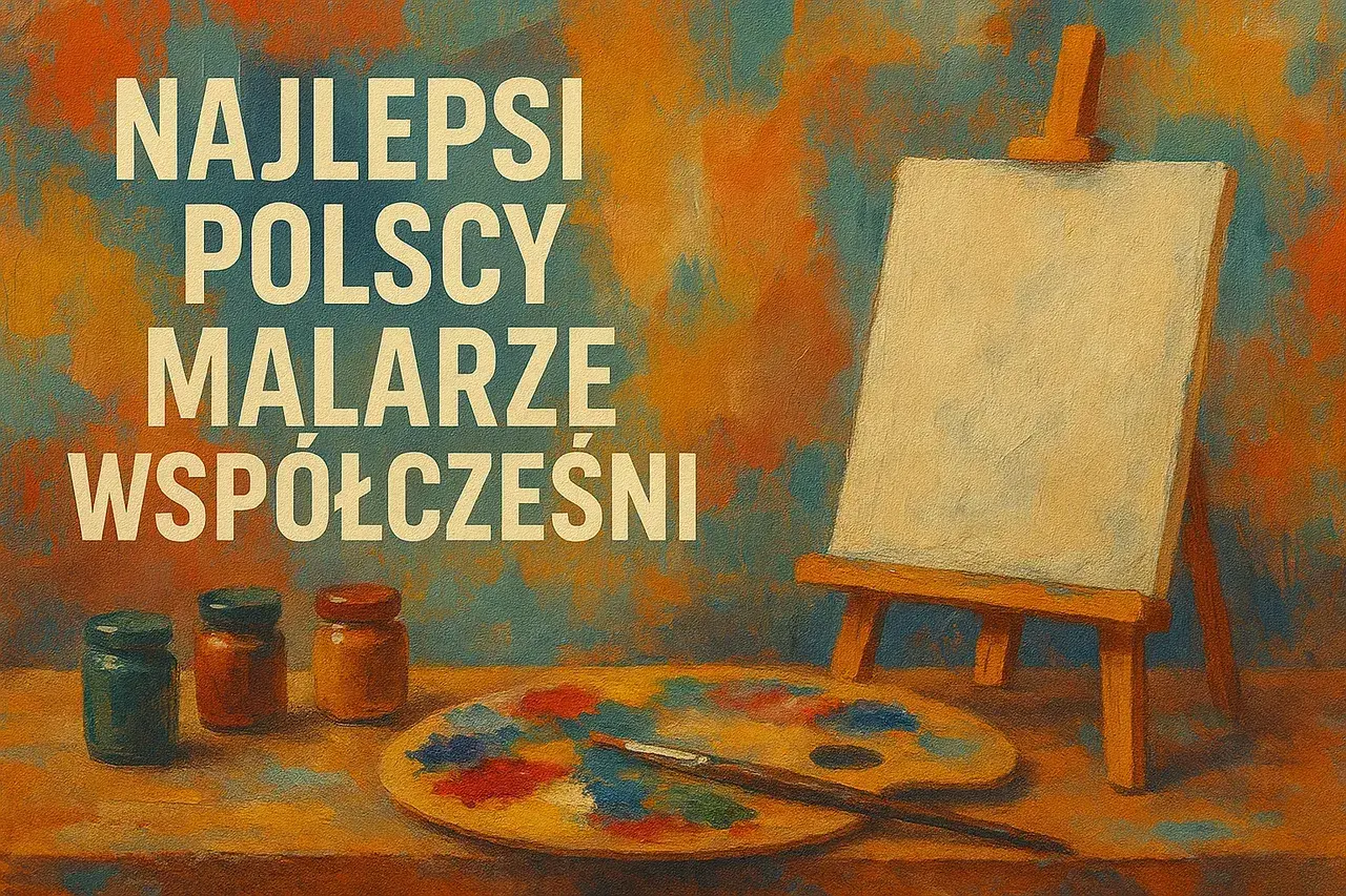 Najlepsi polscy malarze współcześni: sztaluga, paleta z farbami i pędzel.