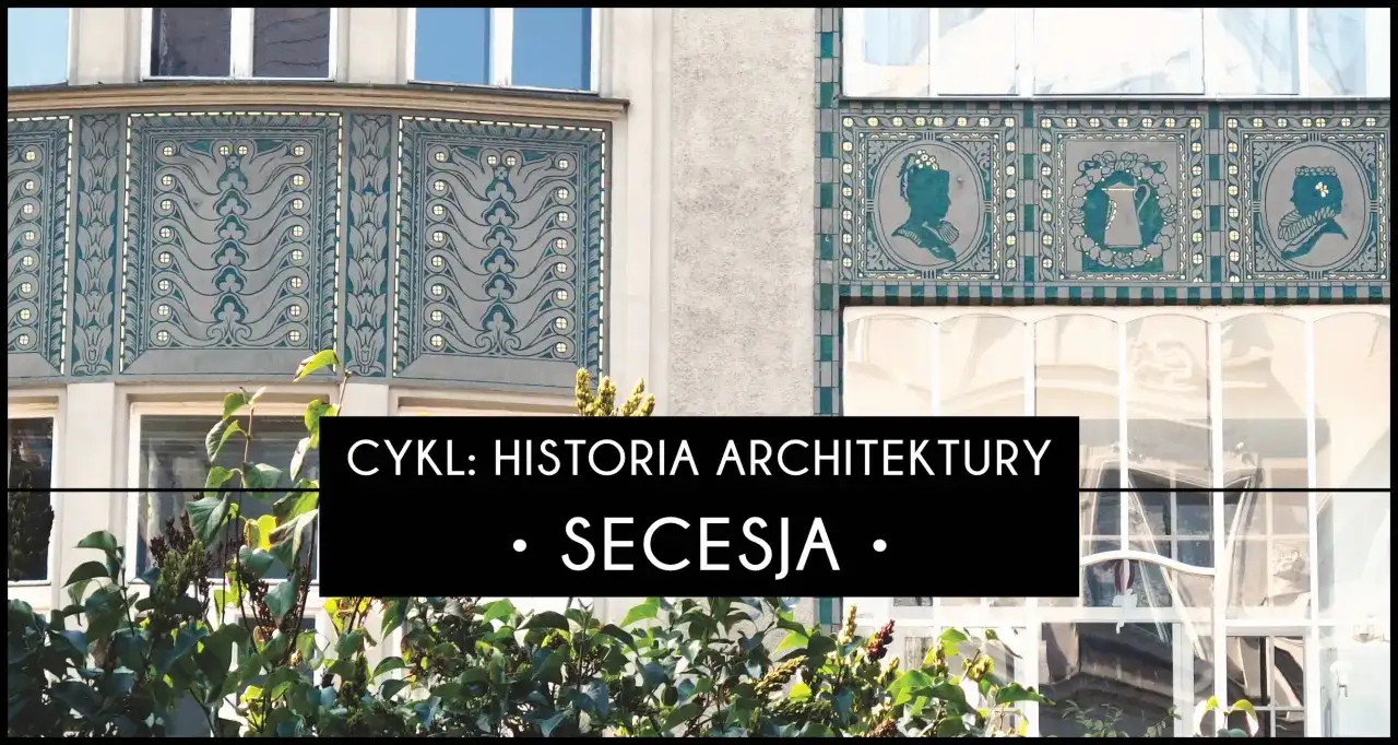 Secesja co to? Eleganckie zdobienia fasady budynku w stylu secesyjnym, z motywami roślinnymi i portretami.