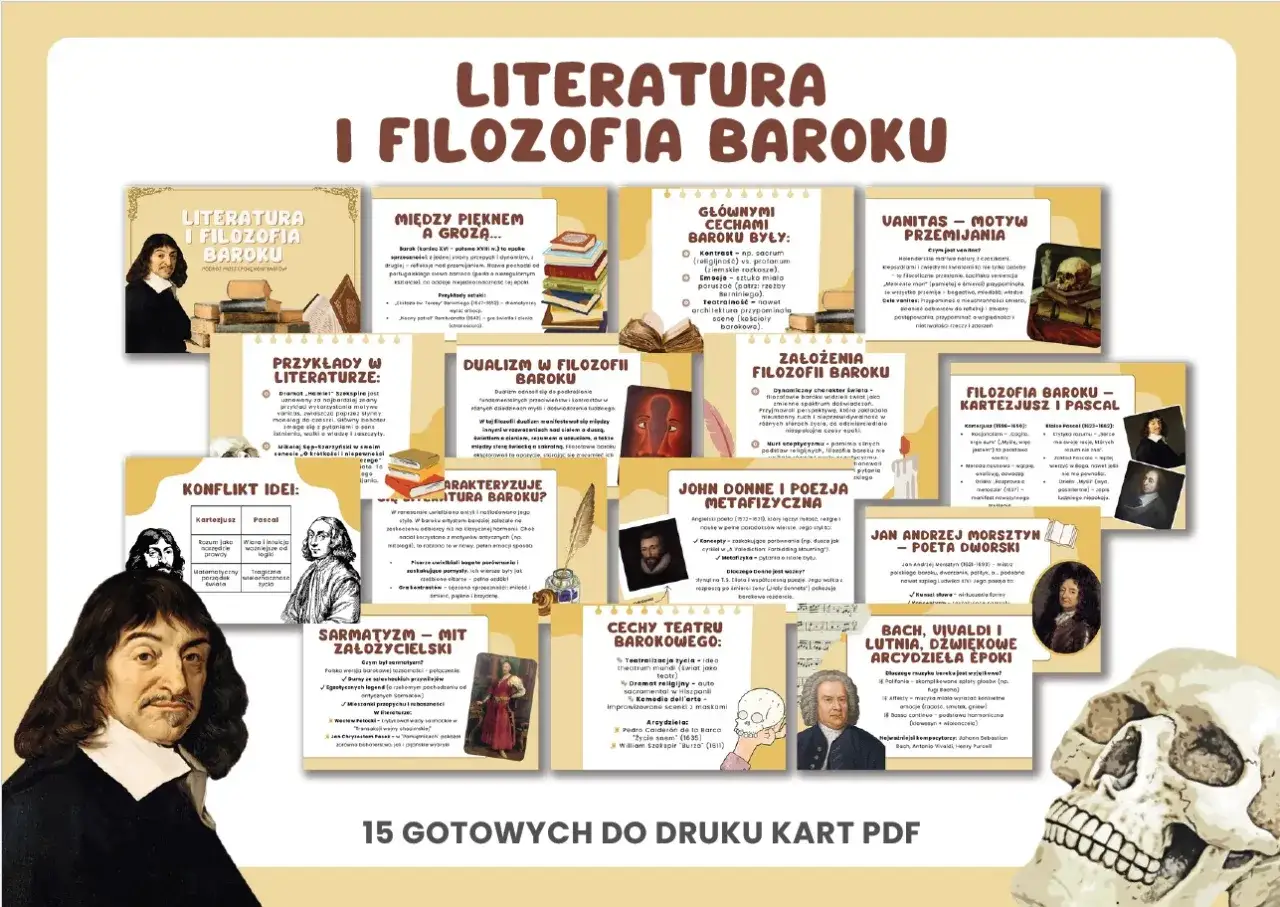 Filozofia baroku: między pięknem a grozą, dualizmem, vanitas i konfliktem idei. Poznaj cechy literatury i teatru epoki.