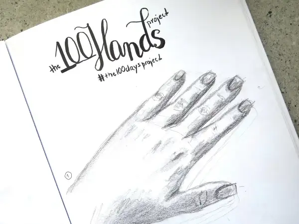Rysunek dłoni ołówkiem, część projektu "The 100 Hands Project".