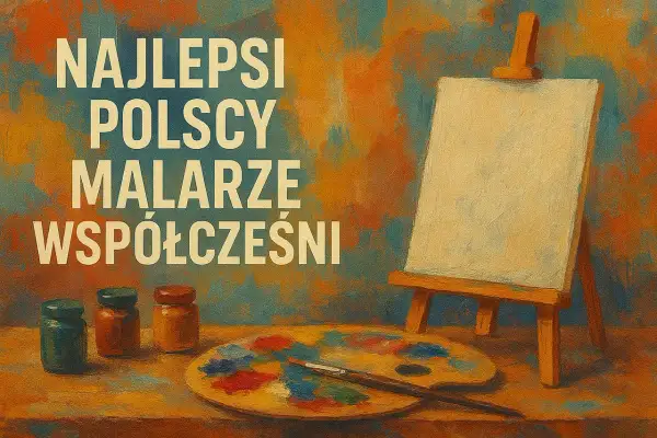 Najlepsi polscy malarze współcześni: sztaluga, paleta z farbami i pędzel.
